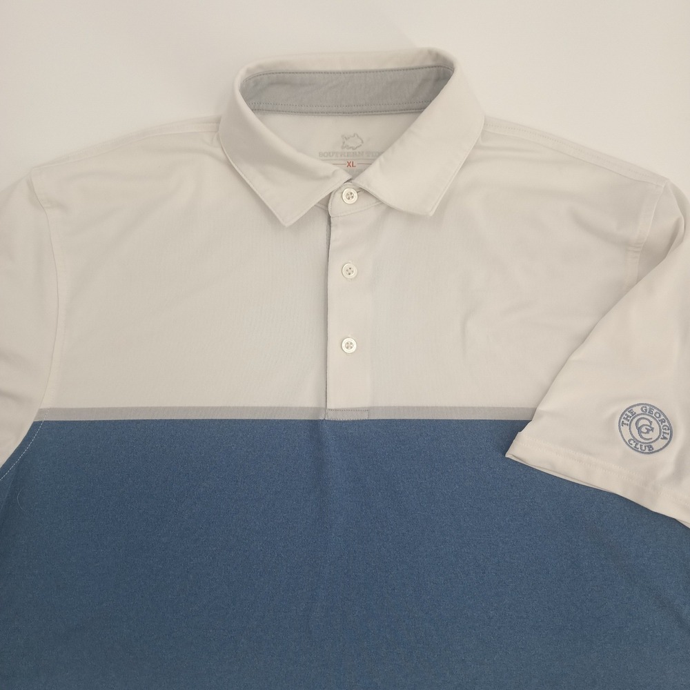 Southern Tide Mens XL Performance Polo Shirt Blue White The Georgia Club Golf